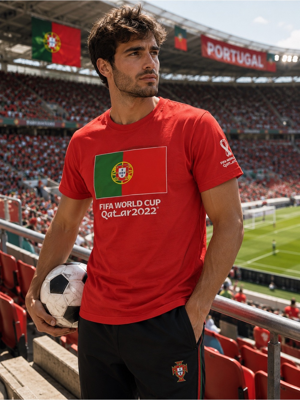 FIFA World Cup Qatar 2022 Portugal Flag Graphic T Shirt Mens Medium Red